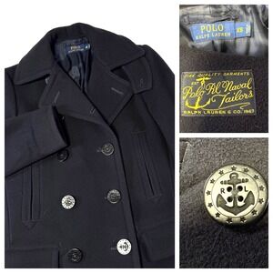 Polo Ralph Lauren Navy Wool Pea Coat in Black Double breasted Women's Size XS